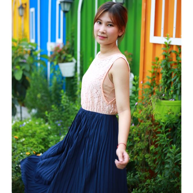 Đầm voan phối áo ren Đầm Secondhand Hàn Quốc. Đầm si