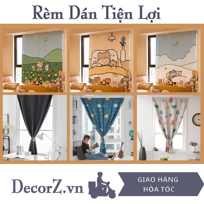 Rèm cửa sổ 1 lớp vải dày 1m2x1m5 dán keo, màn che dán keo không cần thanh treo, vải cực dày ( Nhiều mẫu, nhiều size)