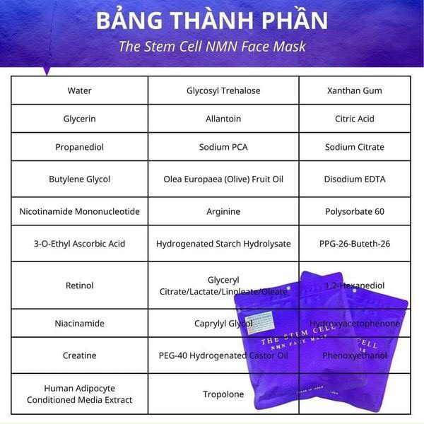 Mặt Nạ NMN,Mặt Nạ Tế Bào Gốc Nâng Cơ Trẻ Hóa Da NMN Nhật Bản (Bịch 30 Miếng)
