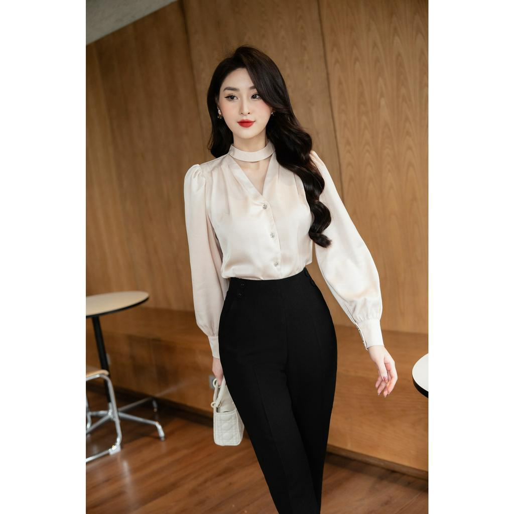Áo sơ mi  cổ choker tay măng sec  TIINSTORE  AHD739