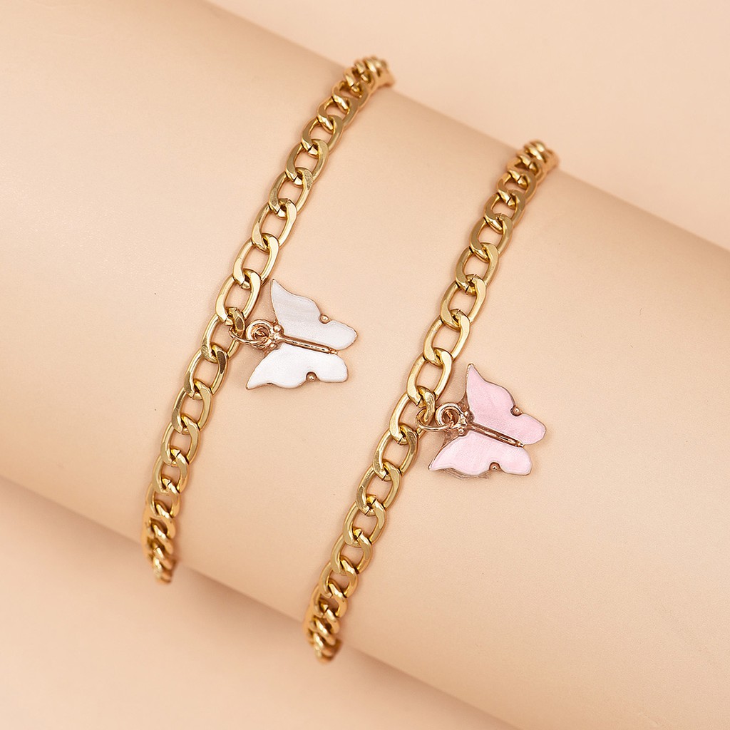 Bộ 2 vòng lắc chân mạ vàng 18K mặt hình bươm bướm phong cách Hàn Quốc dễ thương | BigBuy360 - bigbuy360.vn