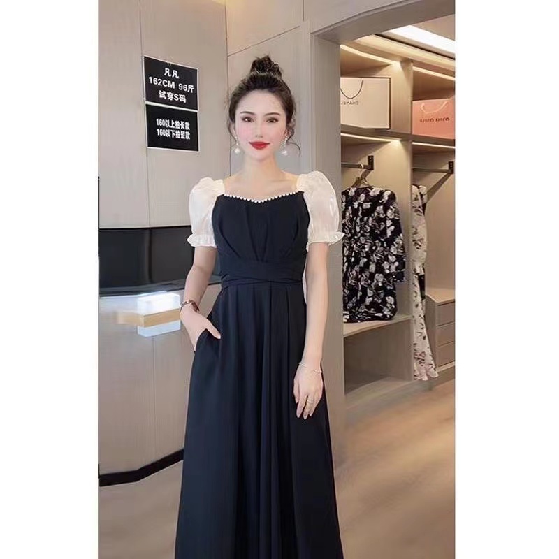 Đầm PERTY dài tay phồng cổ vuông phong cách Hàn Quốc thời trang cho nữ