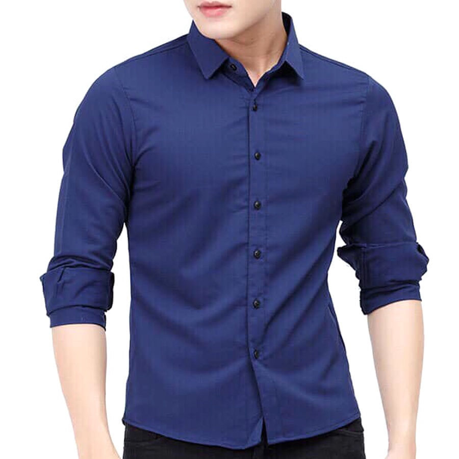 Áo sơ mi nam Nazingo xanh navy, chất liệu cotton thô