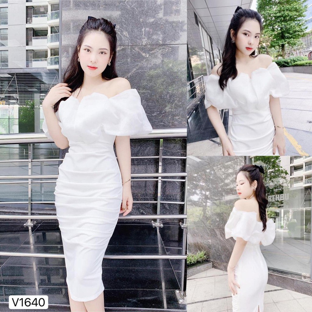Đầm trắng thiết kế dáng body ngực bánh bèo thân xếp ly nhẹ V1640 HELASHOP DVC(kèm ảnh thật) | BigBuy360 - bigbuy360.vn