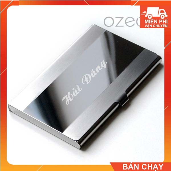 [Miễn Phí Ship - Khắc Tên/Logo Theo Yêu Cầu] Hộp Đựng Name Card Inox Hoa Văn Vân Kẻ Ngang NC063 - Ozeo.vn