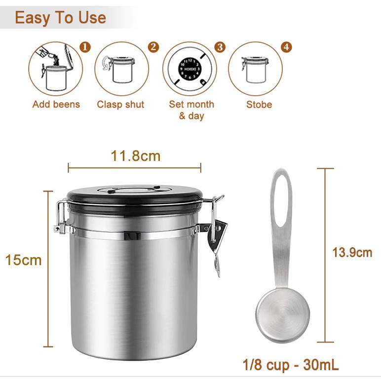 Hộp đựng cà phê chuyên dụng có theo dõi ngày lưu và van xả CO2 | BigBuy360 - bigbuy360.vn