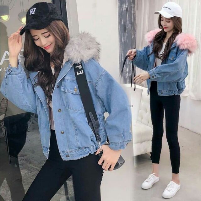 Áo jean nữ cao cấp thiết kế có lót nỉ bên trong phối mũ viền lông phong cách QCNP612