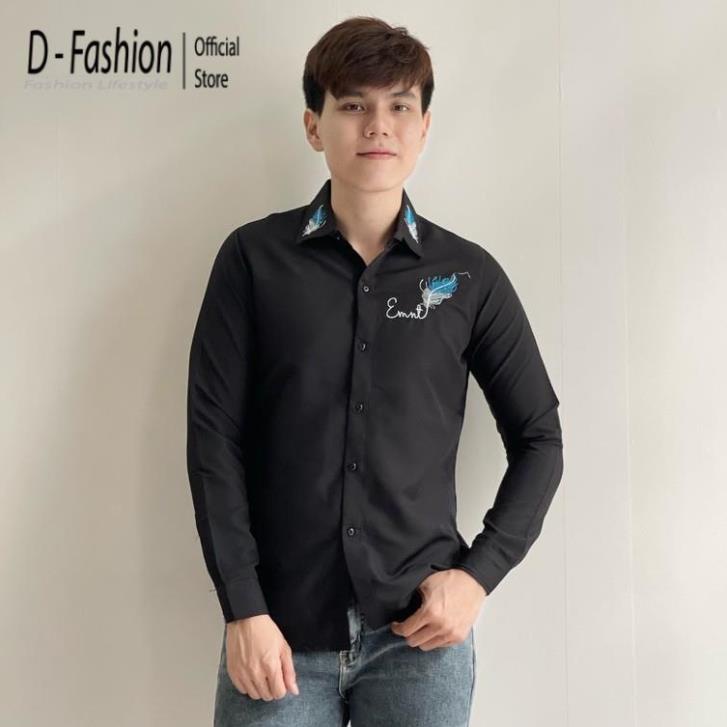 Áo sơ mi Nam Nữ-Chất mát không nhăn-Công sở đi làm-Size Từ 50-75kg-Áo Sơ Mi Thêu Lông Vũ Xanh đen trắng giá rẻ