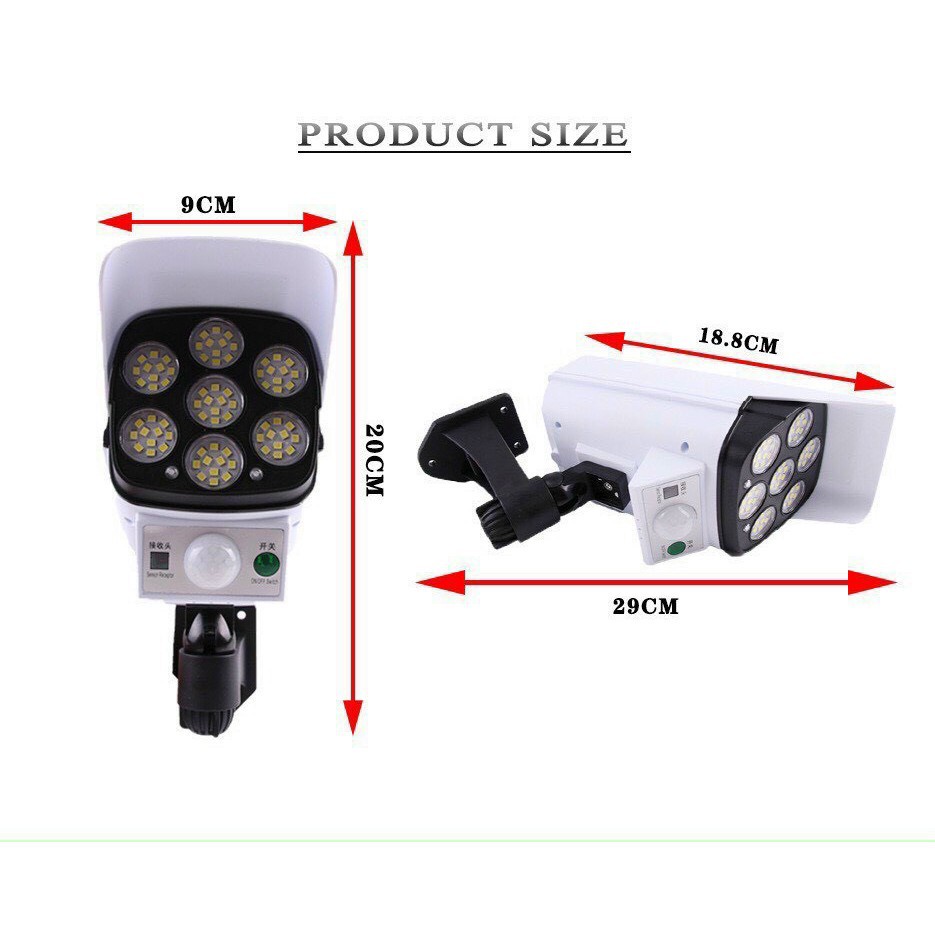 Đèn led năng lượng mặt trời giả camera chống trộm cảm biến chuyển động cảm ứng tự động bật tắt chống nước có điều khiển