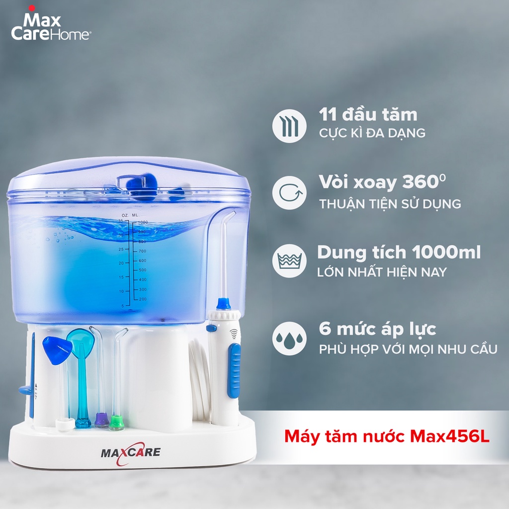 [COMBO GIẢM 369K] Máy tăm nước gia đình + Bàn chải điện sóng siêu âm Maxcare Hera Whitening