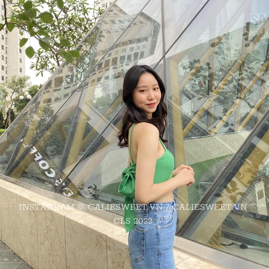 Áo yếm croptop Caliesweet croptop chất đũi lụa thắt nơ sau thích hợp đi biển đi chơi CLS007