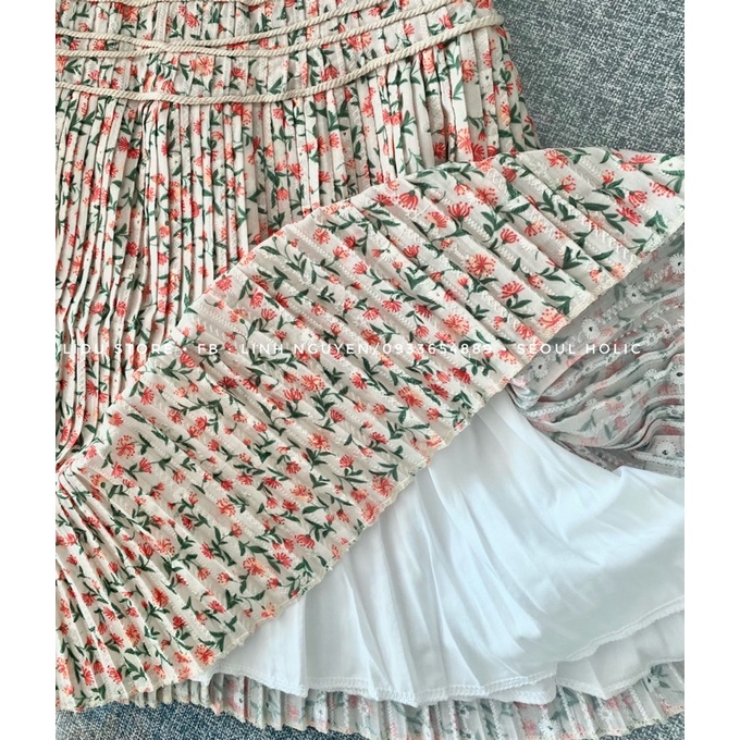 Set Váy Hoa Tinh Khôi Kiểu Pháp Thắt Eo Nhẹ Nhàng
