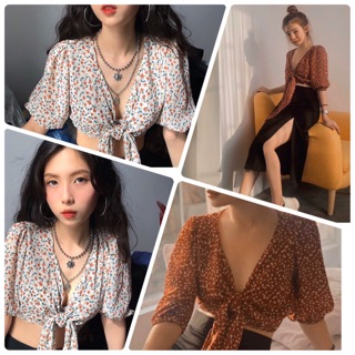 Áo crop hoa cột nơ ngực