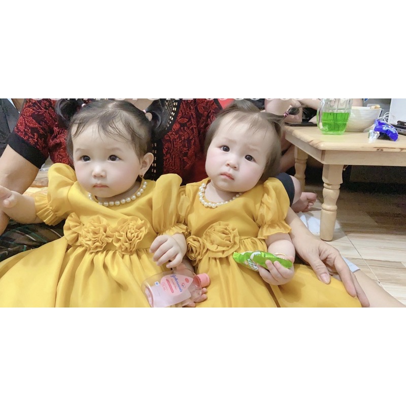 Váy đầm công chúa vàng RIOKIDS cho bé gái sơ sinh đi chơi Lễ Tết, tiệc sinh nhật, thôi nôi, đầy tháng TT11
