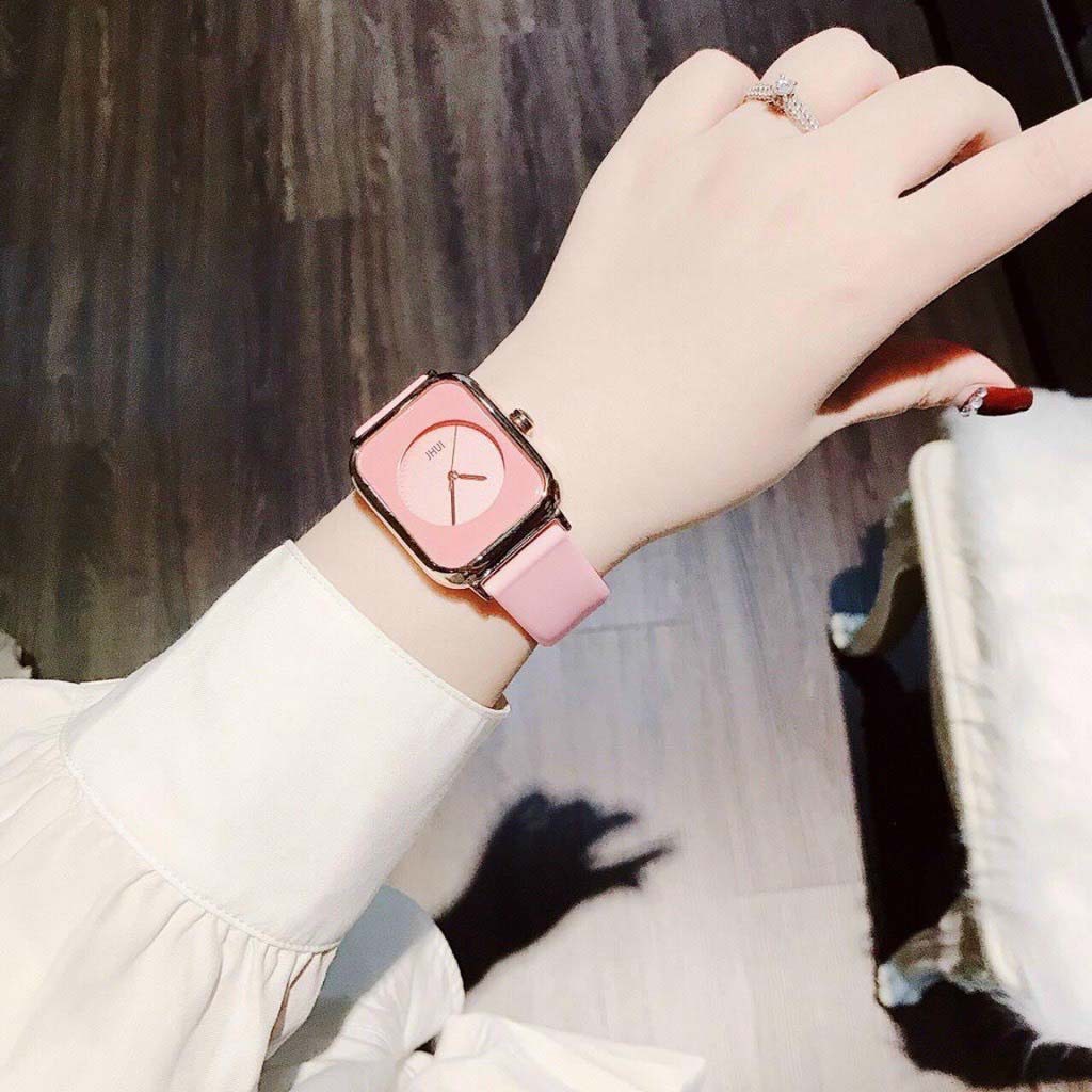 Đồng Hồ Nữ Mặt Vuông Jihu D403 Dây Cao Su Kiểu Dáng Trẻ Trung Hot Trend - Hazo