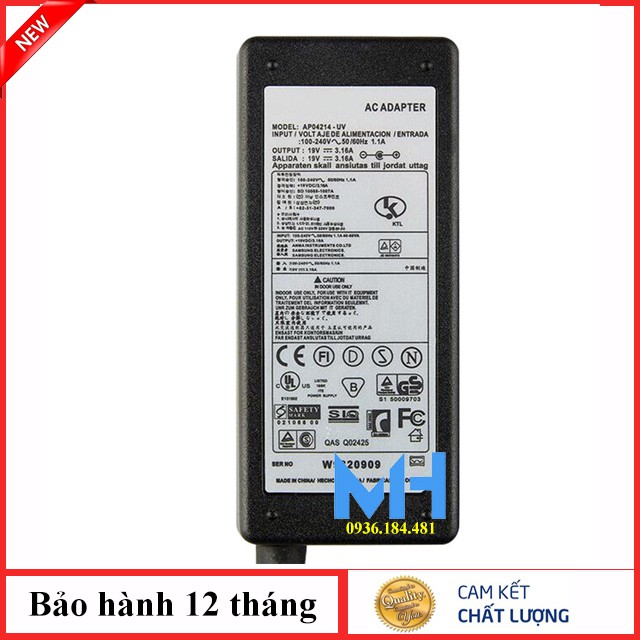 [Giá Hủy Diệt] Sạc laptop samsung 19v - 3,16A 65W (Φ5.5×Φ3.0) ZIN - bảo hành 12 tháng + tặng kèm dây nguồn