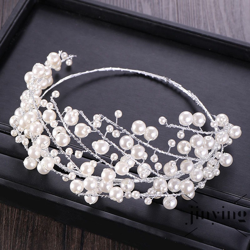 GETNOIVAS Vương miện đính ngọc trai giả sang trọng cho cô dâu