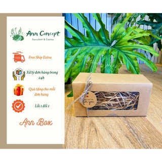 Hộp quà tặng kraft chữ nhật trang trí sẵn giấy rơm, dây thừng, tag giấy ann concept