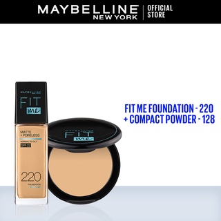 Image of Maybelline Fit Me Matte & Poreless Liquid Foundation [ 220 Natural Beige ] + 12H Oil Control Powder [ 128 ] - 30ml