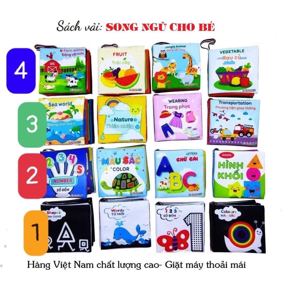 Sách vải cho bé giúp bé kích thích đa giác quan - Thương hiệu Bé Heo Sữa song ngữ Việt - Anh