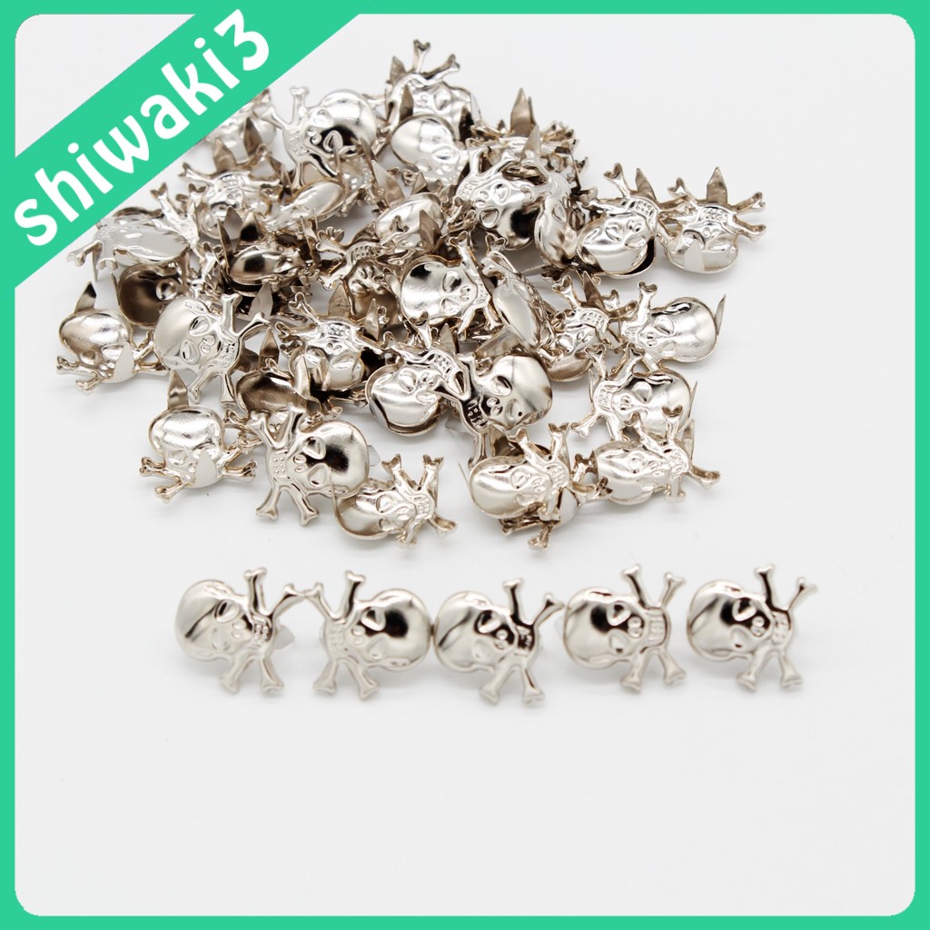 Bộ 50 đinh tán hình đầu lâu bằng kim loại trang trí quần áo / nón / da