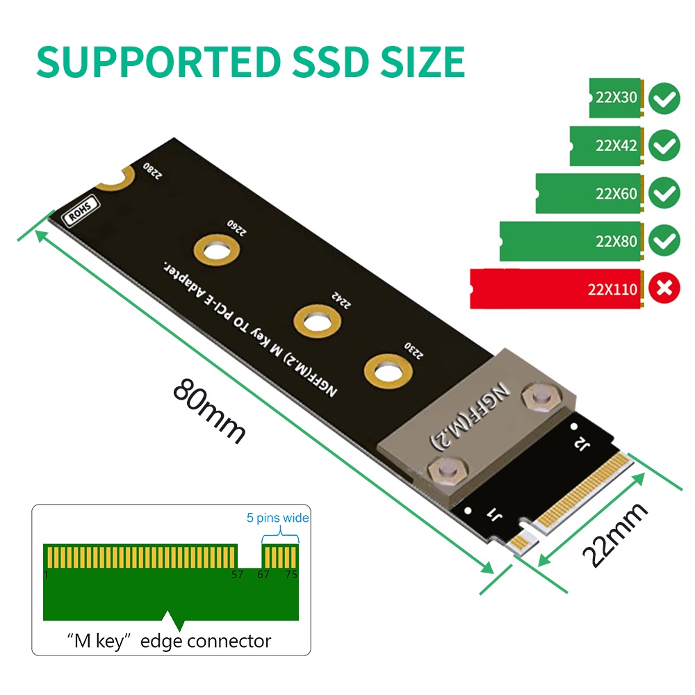 Dây Cáp Mở Rộng Chuyển Đổi Tốc Độ Cao M.2 Nvme M-Key Sang Pci-E 3.0 4x Ssd 2230 / 2242 / 2260 / 2280 M.2 Ssd (180)