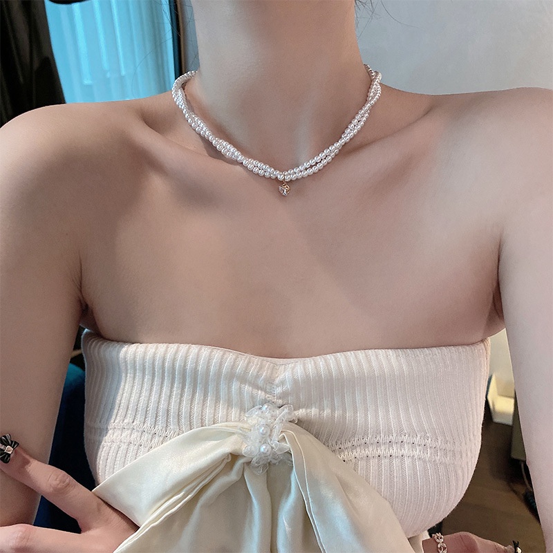 Vòng cổ Hai Lớp Đính Ngọc Trai Và Pha Lê Phong Cách Cổ Điển Sang Trọng Thời Trang Cho Nữ