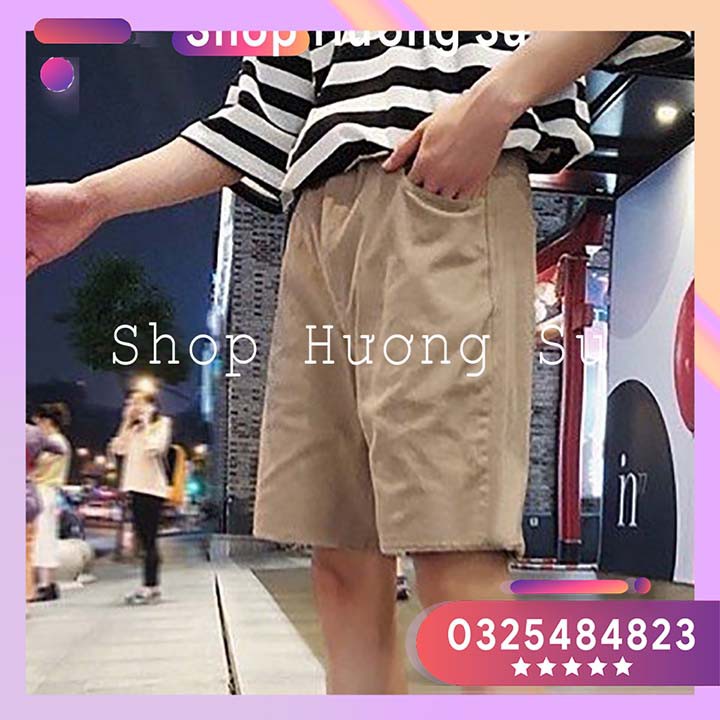 Unisex Quần Short Nam Nữ Cạp Chun Dây Rút Vải Kaki Cao Cấp-HươngSu (Q006)