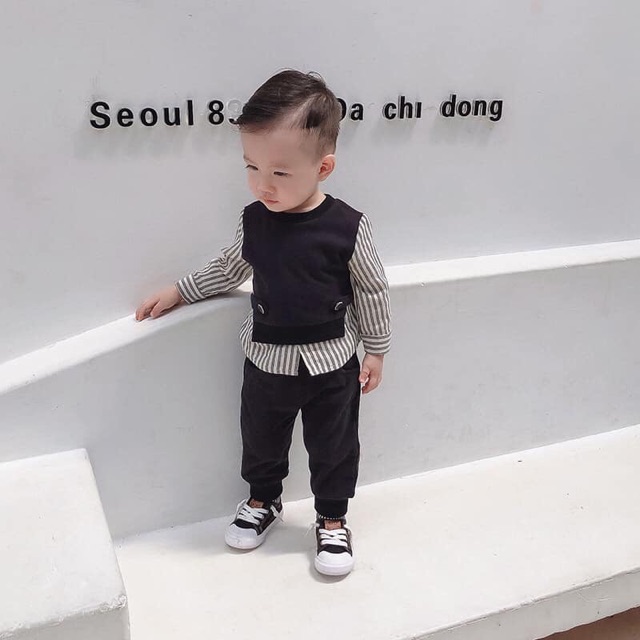 Set bộ bé trai phối tay kẻ cho bé trai | BigBuy360 - bigbuy360.vn