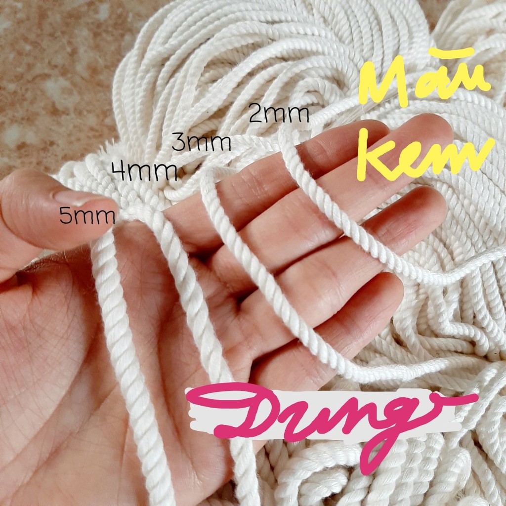 50m dây thừng trang trí sợi cotton màu ngà  hoặc màu kem sữa 3mm