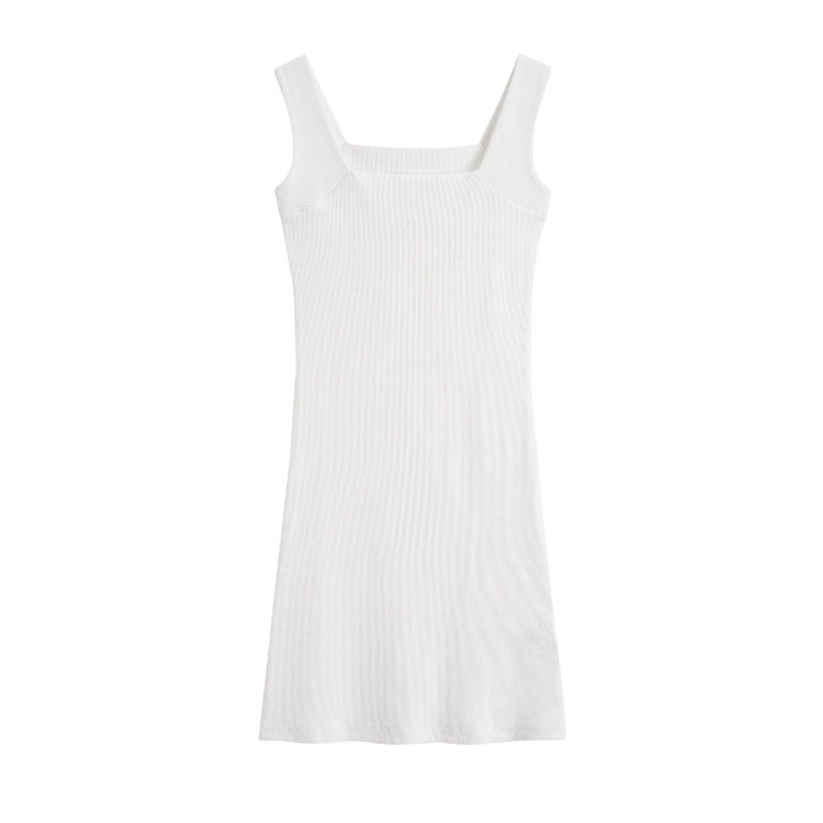Đầm không tay cổ vuông dáng ngắn ôm chất liệu co giãn màu trắng/ đen thời trang hè thu cho nữ 174100