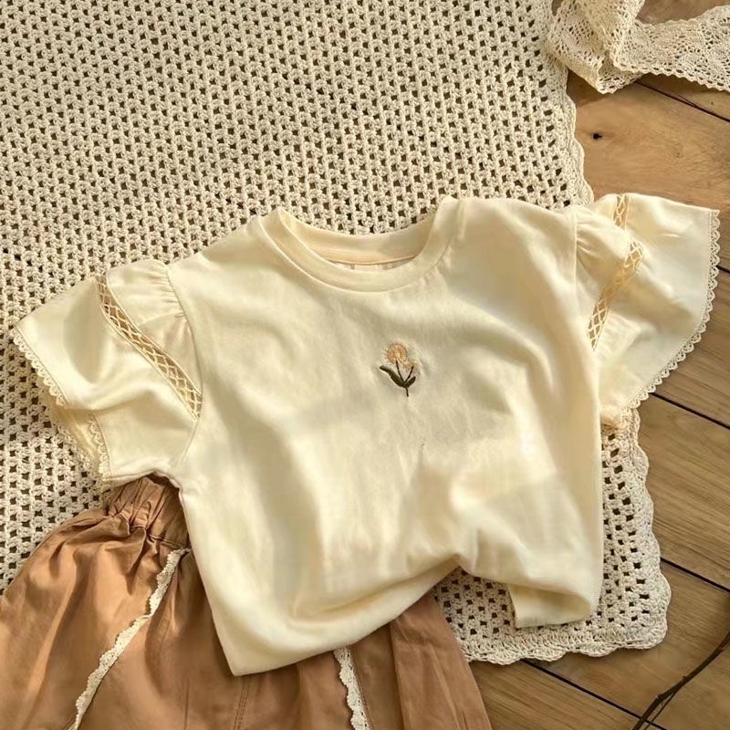 Set Đồ Mùa Hè 5 Món Gồm Áo Tay Cộc Và Quần Ngắn Thêu Họa Tiết Phong Cách Hàn Quốc Hợp Thời Trang Cho Bé Gái