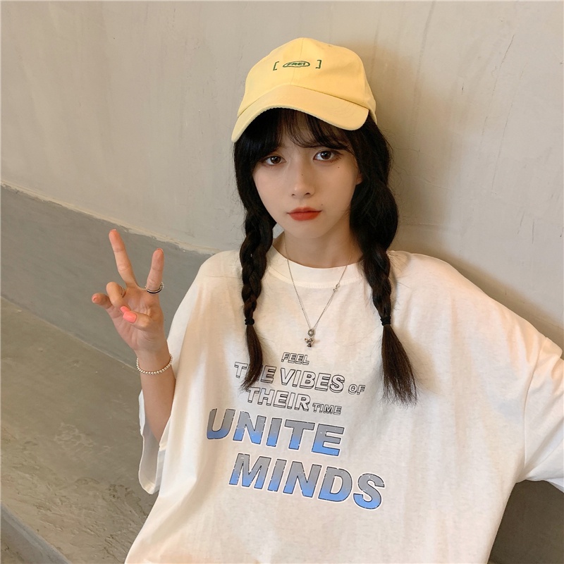 Đầm Thun Ngắn Tay Dáng Rộng In Chữ Đơn Giản Thời Trang Mùa Hè Cho Nữ