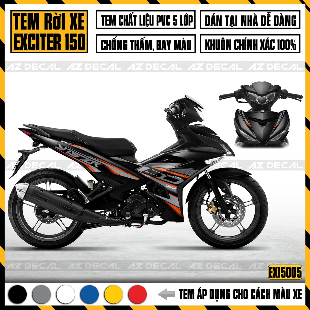 Tem Exciter 150 Mẫu Y15ZR | EX15005 | Team Decal Hình Dán Xe Máy Ex 150 Ex150 Xanh Trắng Đen Chống Nước Bền Màu