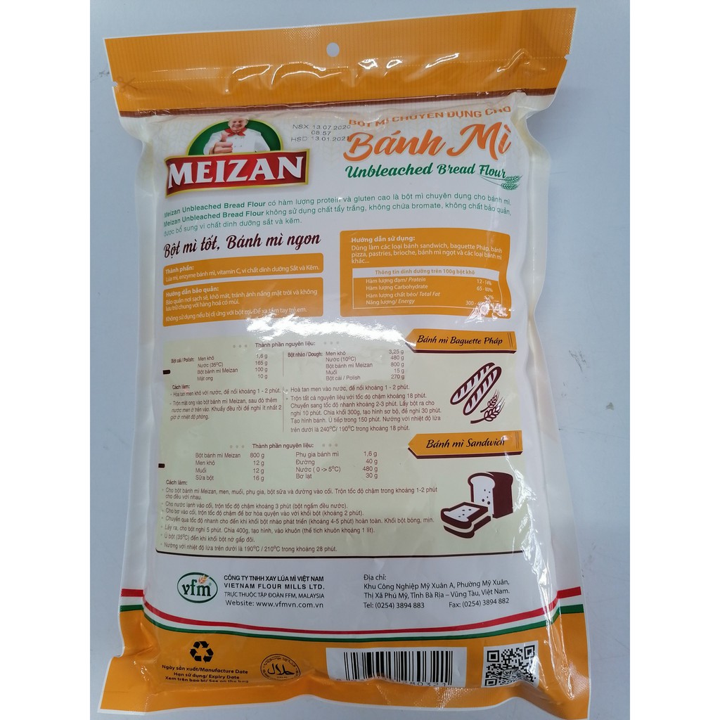 Bột Bánh Mì MEIZAN Unbleached Bread Flour 1kg (halal)