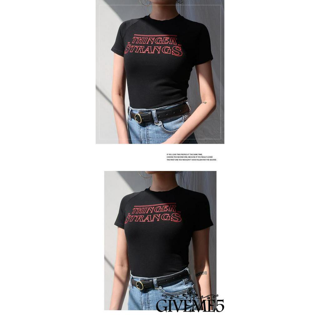 Áo thun tay ngắn cổ tròn in chữ thời trang cho nữ