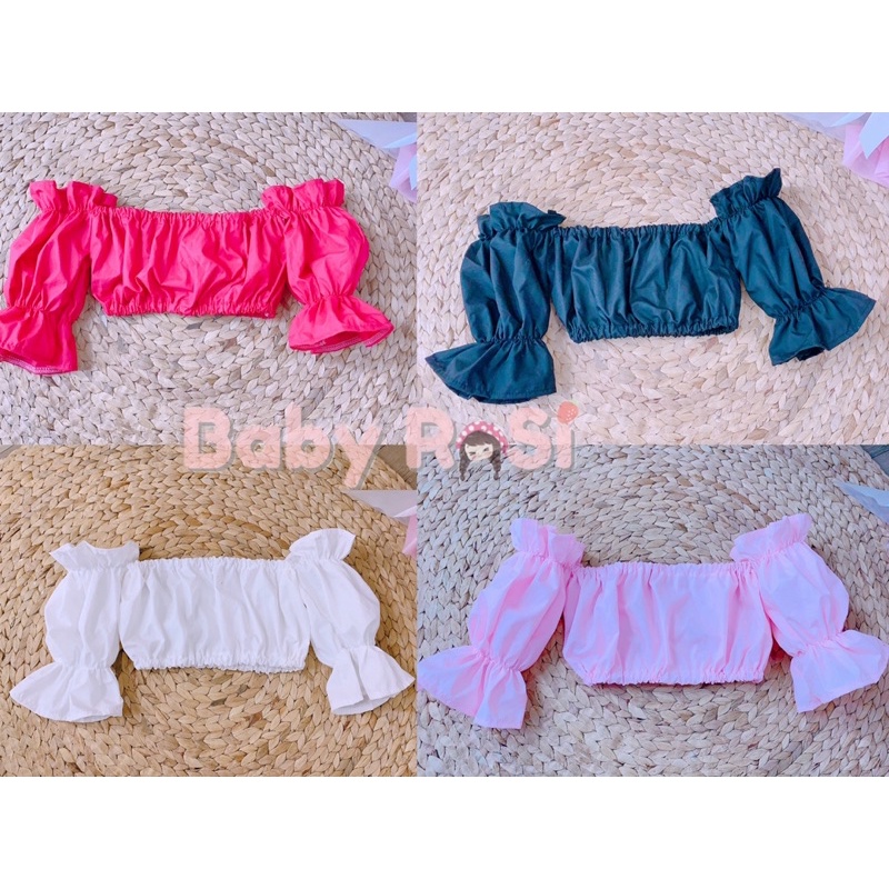 Áo trễ vai tay phồng thô cho bé gái