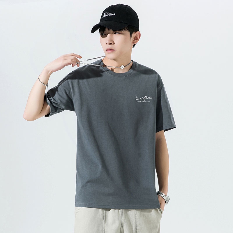 Áo Thun Tay Ngắn Cổ Tròn Chất Liệu 100% Cotton In Hoạ Tiết Đơn Giản Thời Trang Cho Nam Giới