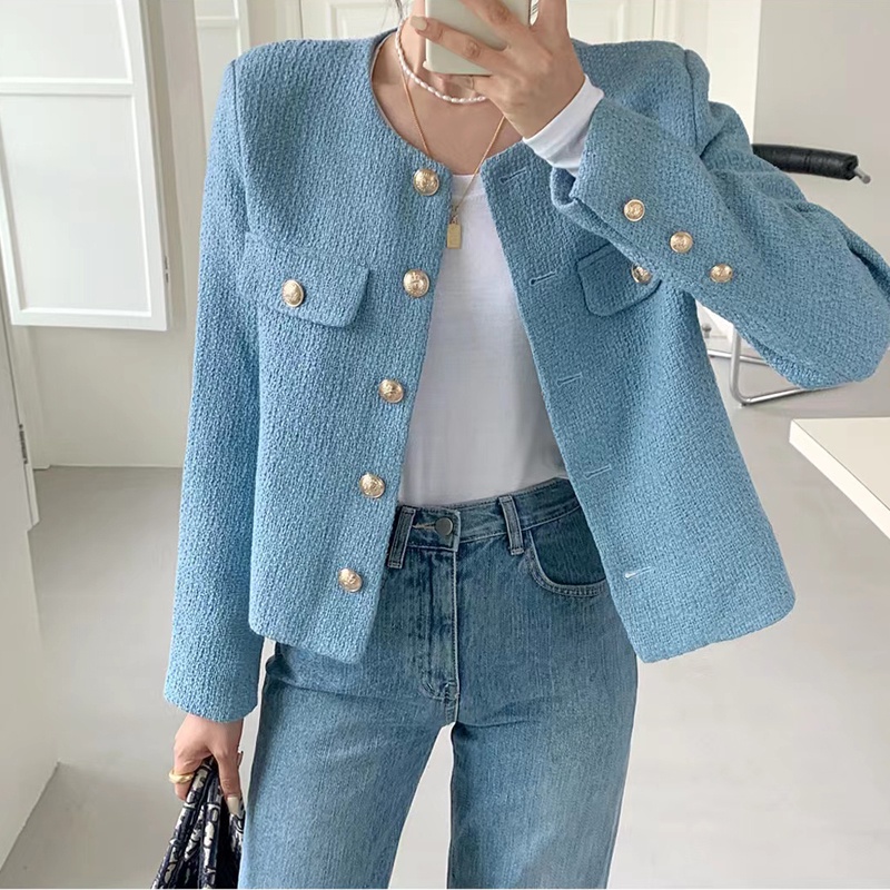 Ảnh thật 3 hình cuối-HC669.Áo Tweed xuân thu dáng ngắn thời trang mới nhất phong Hàn Quốc