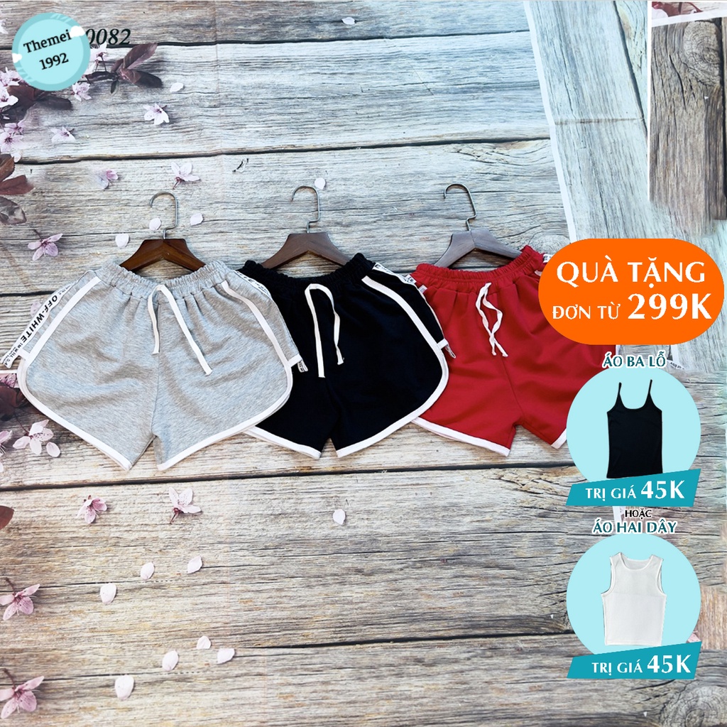 Quần đùi short nữ THE MEI 1992 cao cấp - Quần sooc nữ chất cotton mát viền kẻ dáng hộp cạp chun phong cách thể thao