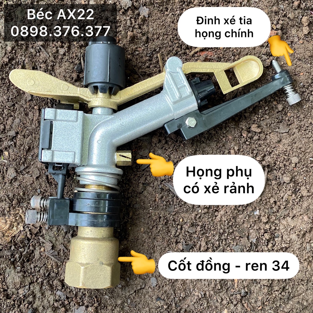 Béc AX22 - béc tưới phun mưa cánh đập bán kính 18m đi ống 34 chạy bơm 750w