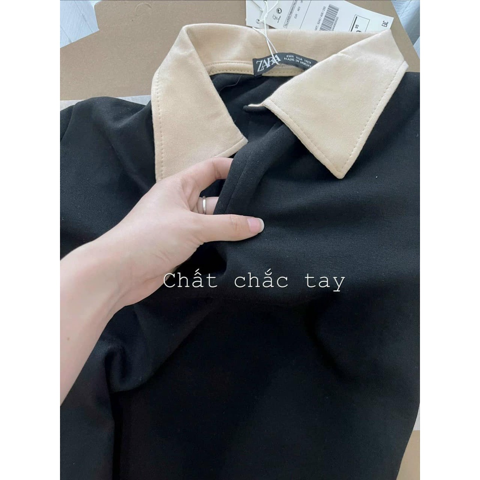 Váy polo nữ đầm suông dài maxi cổ bẻ đen phối be chất cotton mịn mát nhẹ trend 2022
