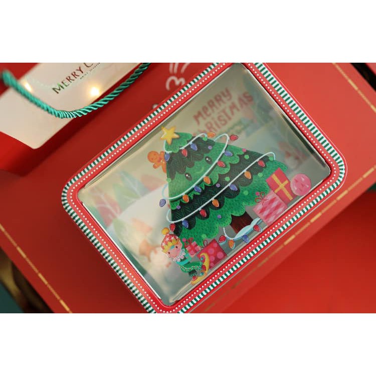 Hộp thiếc noel nắp trong suốt ( cây thông xanh )
