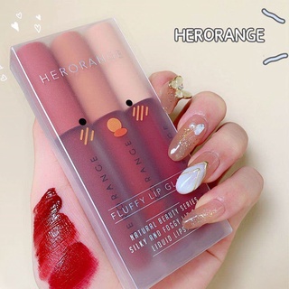【HCM Son Bộ 3 Thỏi Son Kem Lì Herorange Mềm Mịn Hộp Đựng Son Môi Chống Thấm Nước Lâu Dài