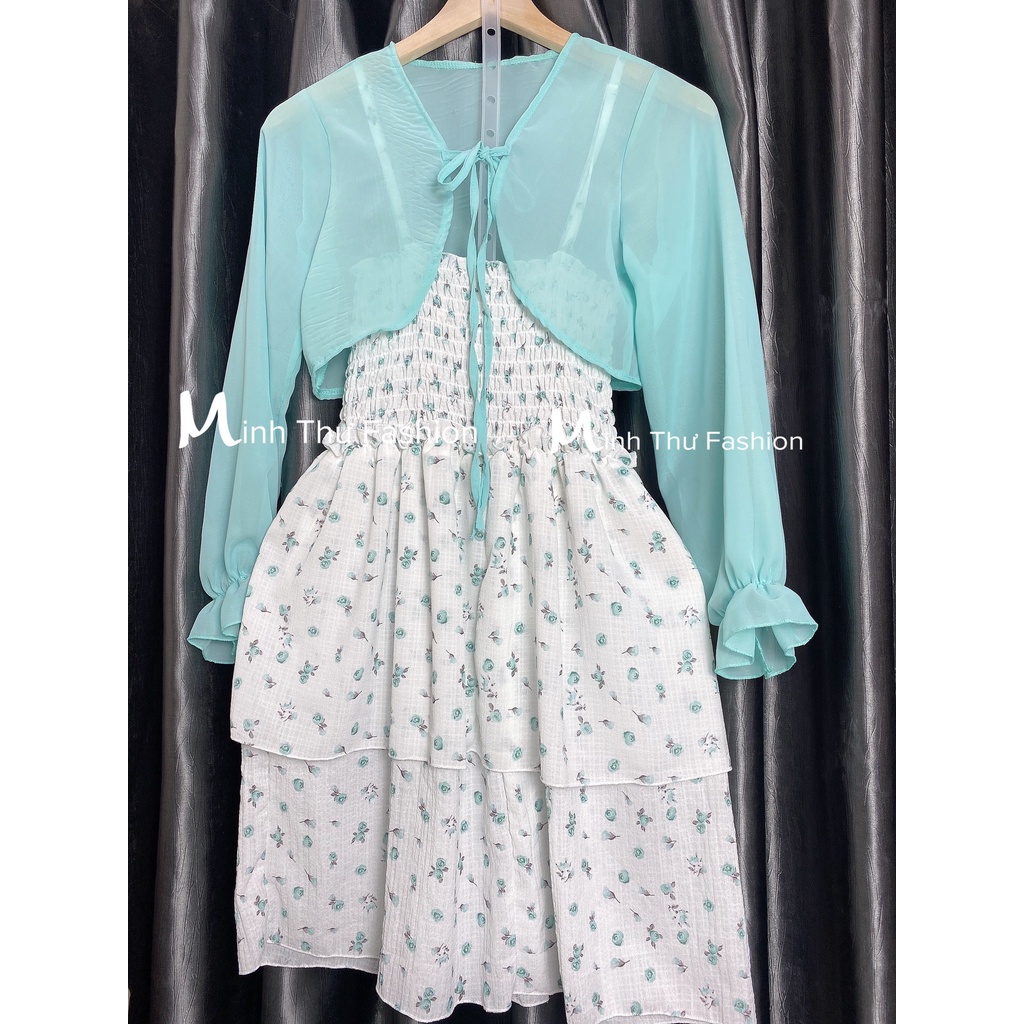 Đầm hai dây kèm khoác ngoài chất xốp dày mịn đẹp đi chơi, đi dạo có ảnh thật