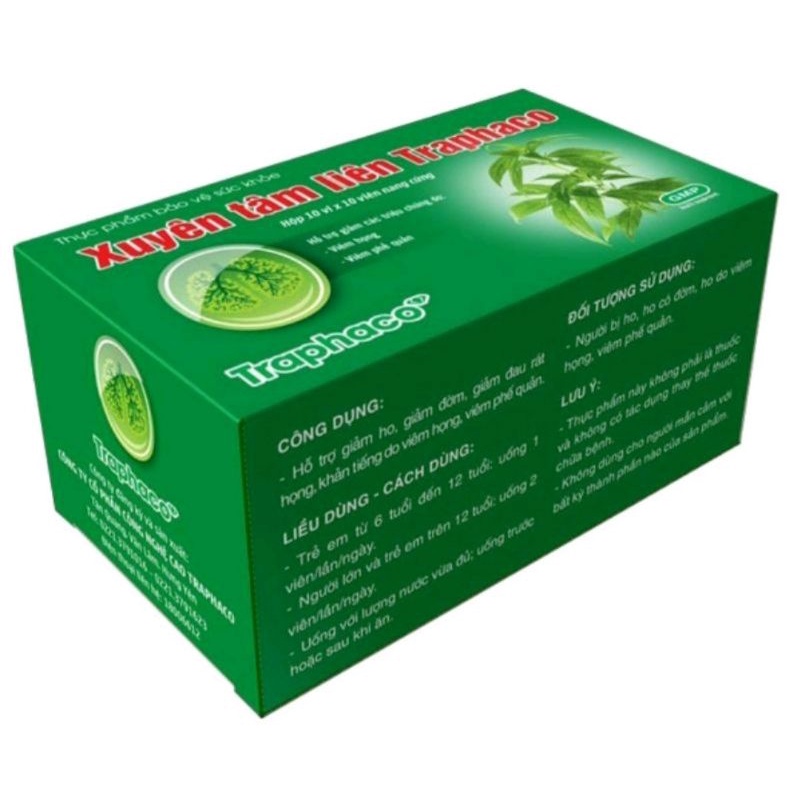 Xuyên tâm liên viên nang cứng hộp 100 viên Traphaco ⚡ Tặng quà ⚡ Hỗ trợ giảm ho, giảm đờm, giảm đau rát họng