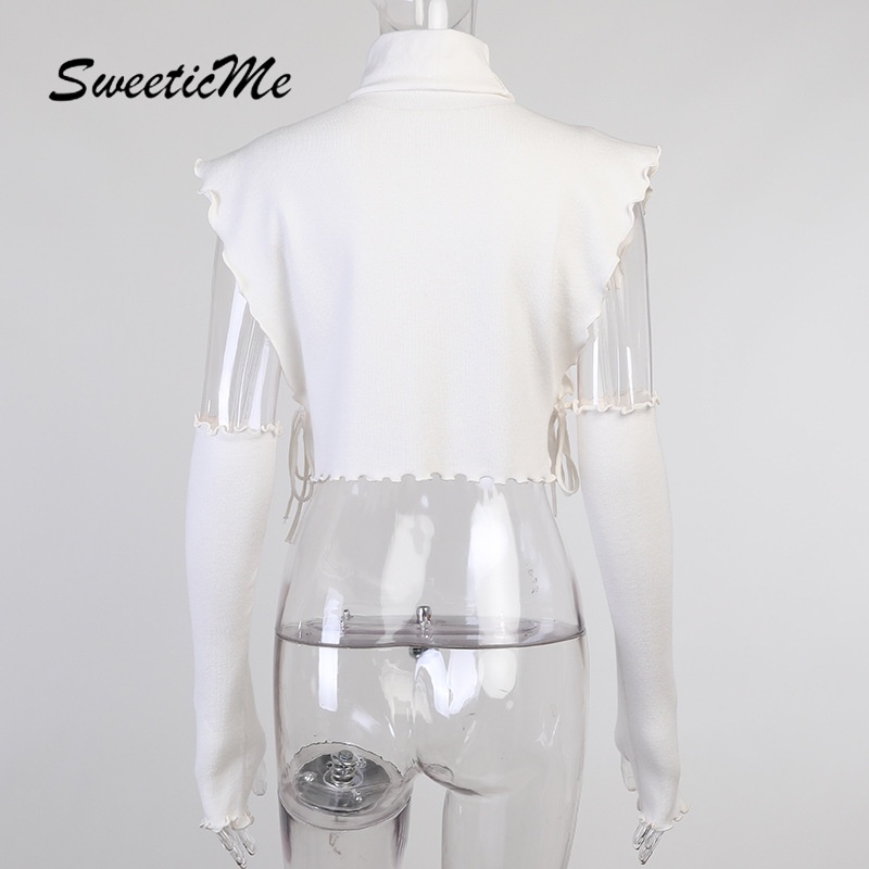 Sweeticme Áo Len Sát Nách Phối Ren Quyến Rũ Cho Nữ