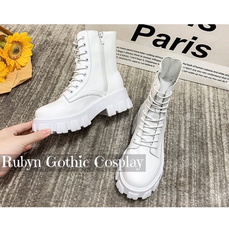 [Sẵn]Giày Boots Chiến Binh Mẫu Mới Dây Kéo ( Trắng, Đen ) Size 35-40 .A53