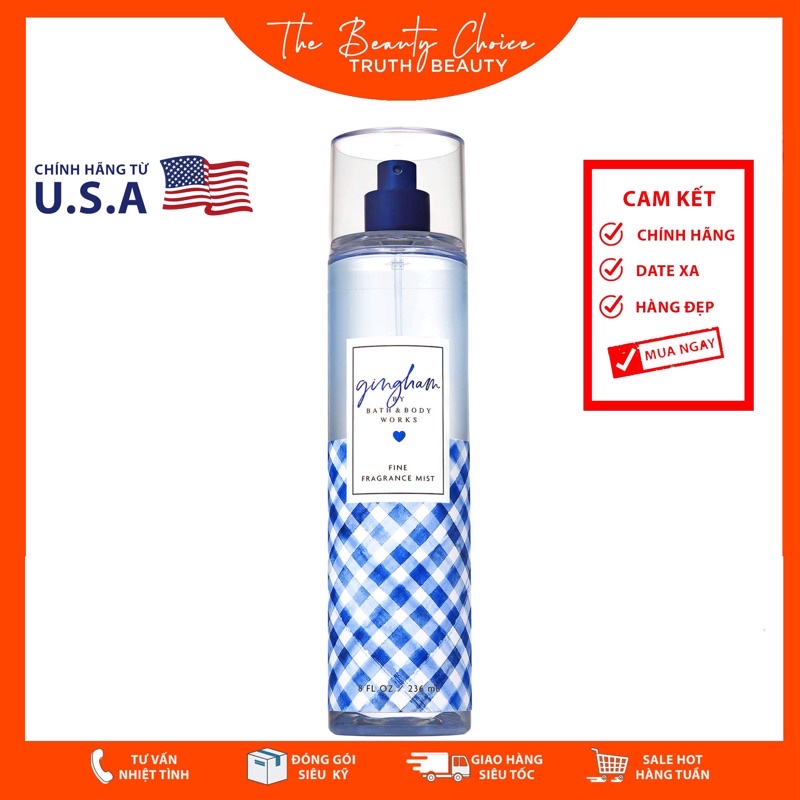 Xịt thơm toàn thân Bath &amp; Body Works - GINGHAM (236mL)