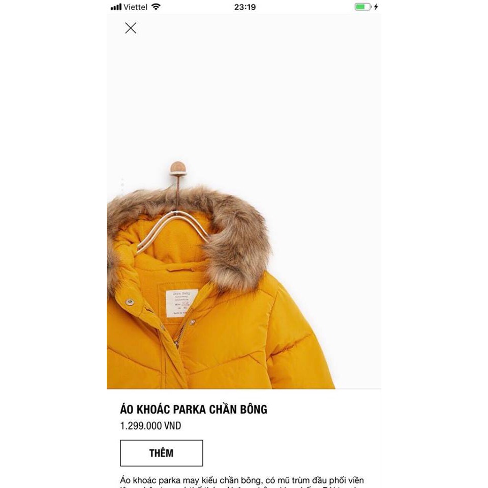 Áo khoác phao parka zara mũ lông bé trai, bé gái 3 màu vàng, đỏ, than